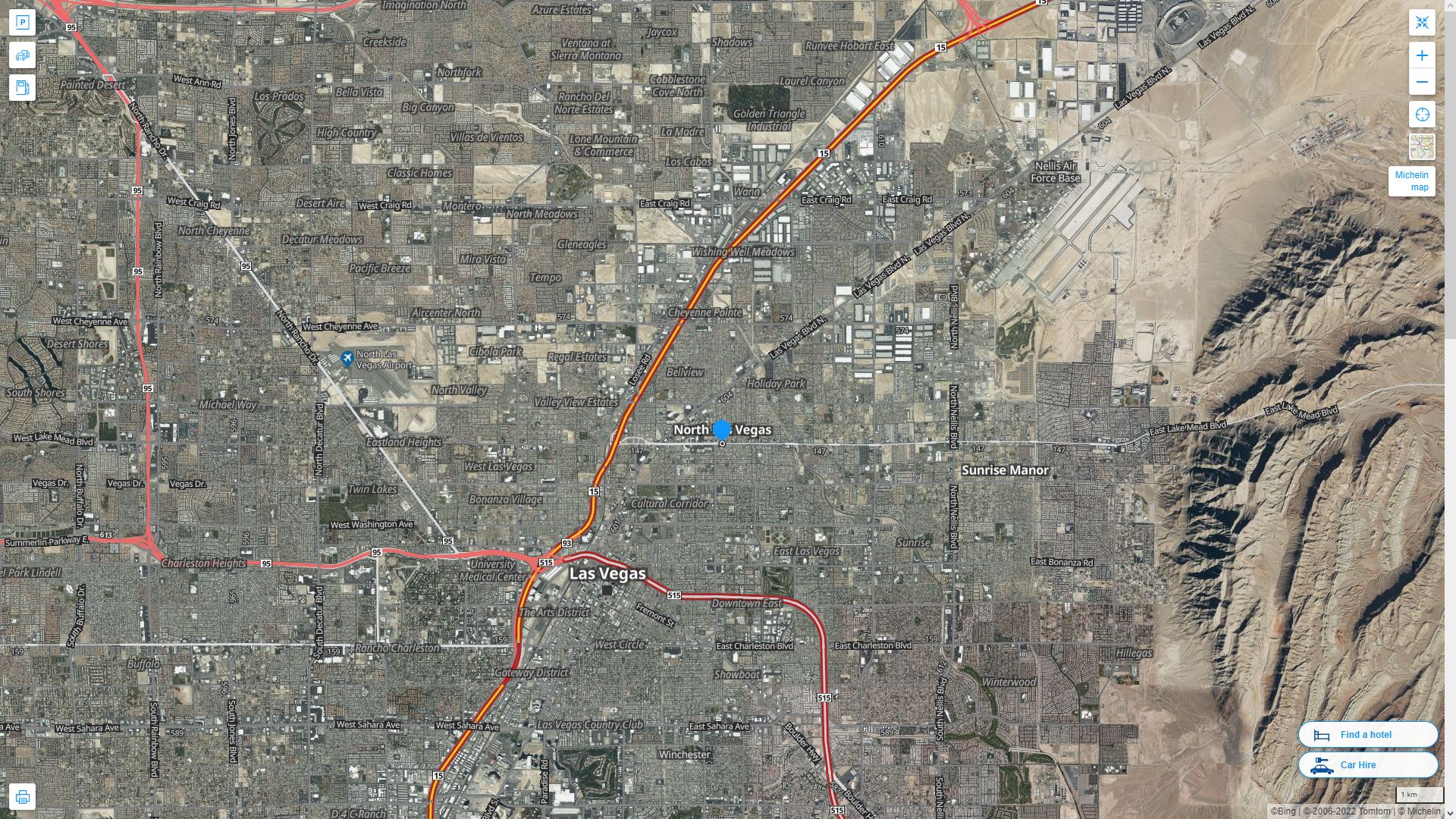 North Las Vegas Nevada Highway and Road Map with Satellite View
